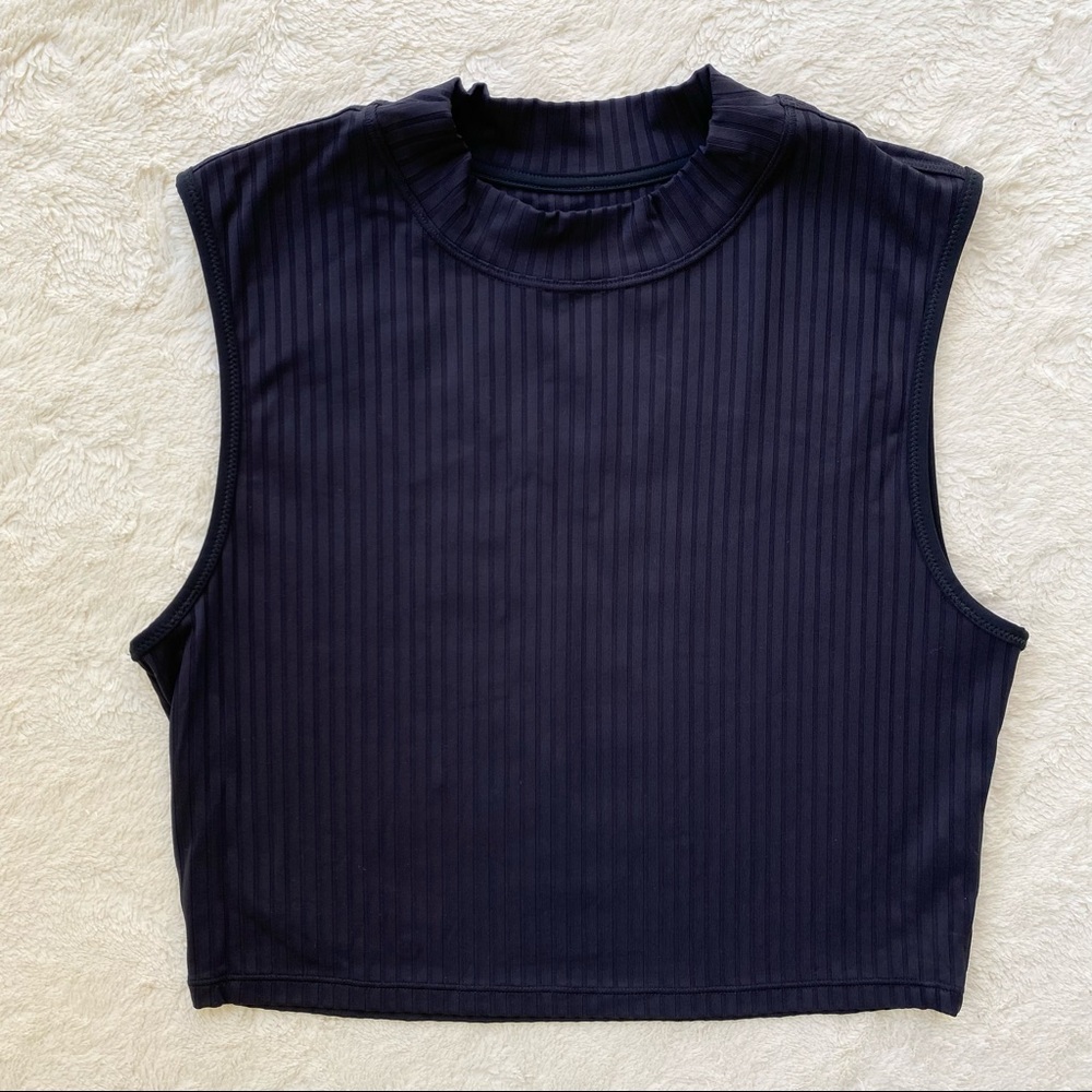 Athleta Navy Ribbed Sleeveless Crop Top